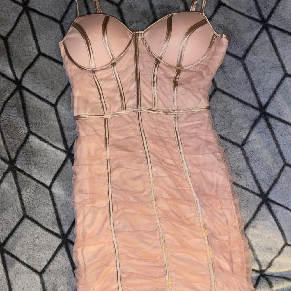 Pink mini dress.